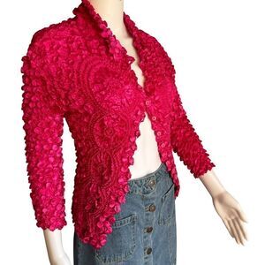 Hot Pink Popcorn Top 3/4 Sleeve